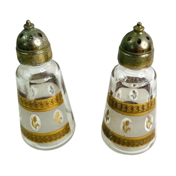 Anchor Hocking Salt & Pepper, Hazel Atlas Bowl, Brockway Cruet Set Gold Wheat - Picture 7 of 12